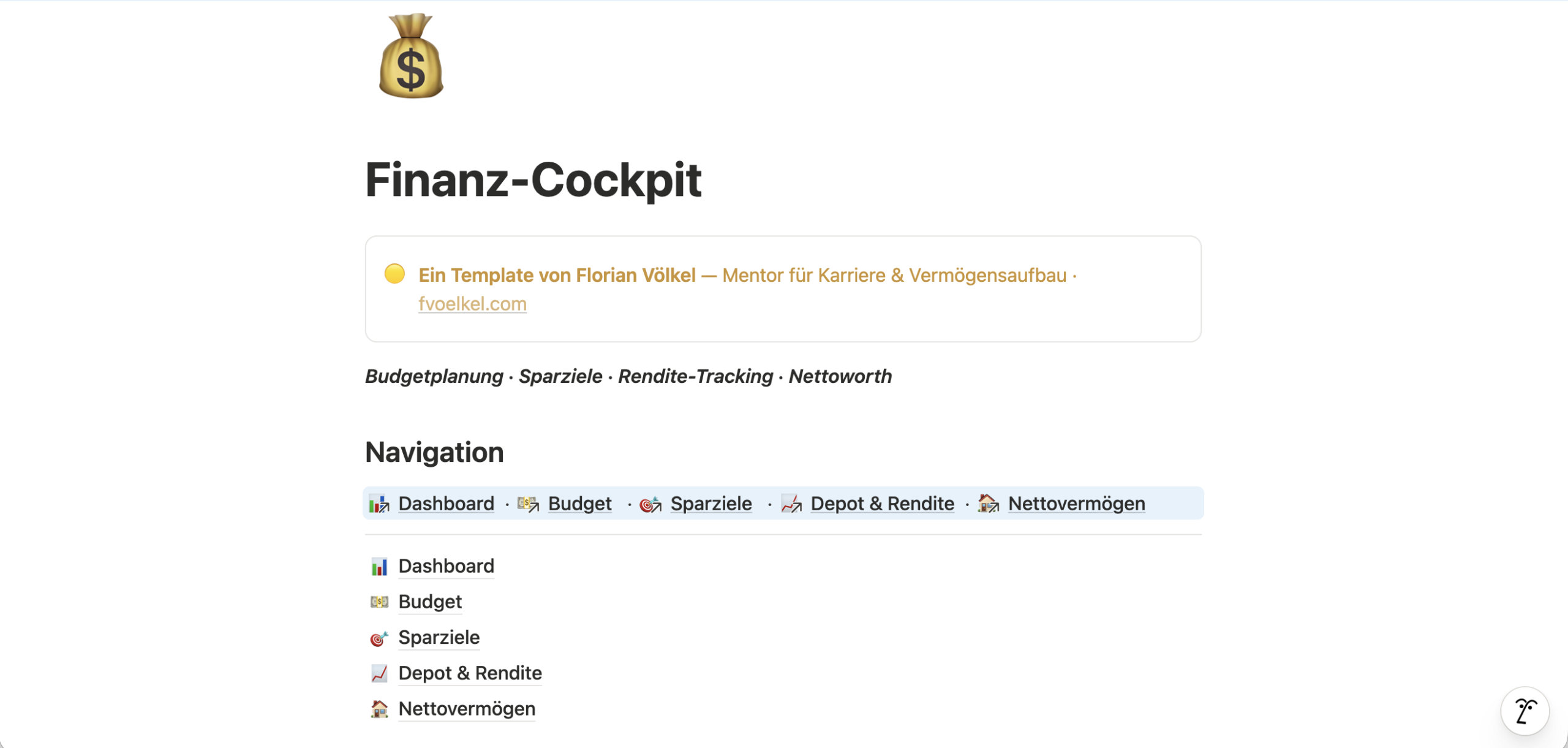 Vorschau des Finanz-Cockpit Notion Templates