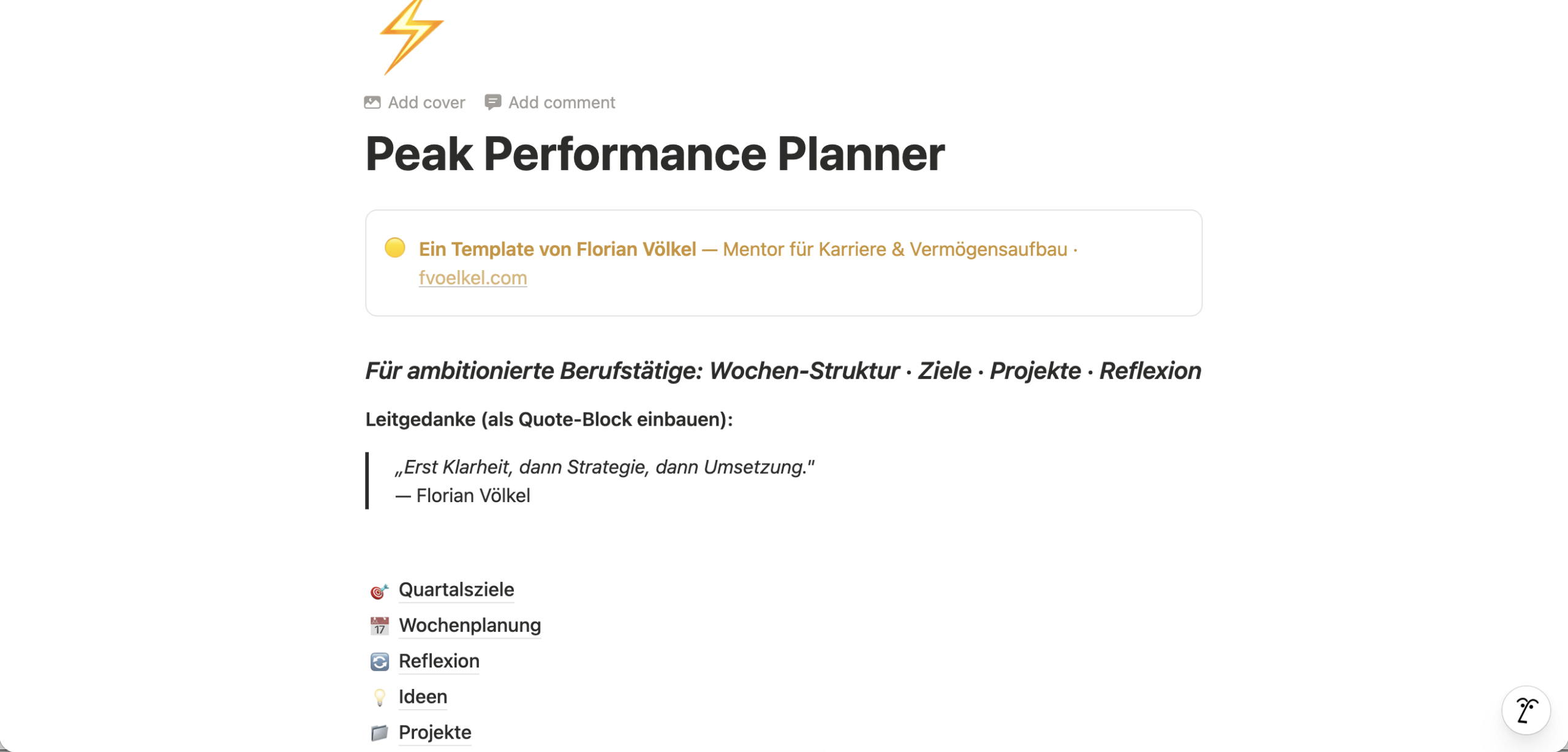 Vorschau des Peak Performance Planner Notion Templates