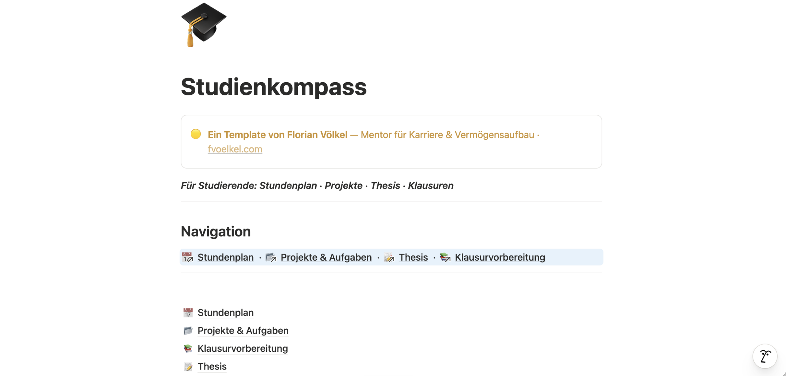 Vorschau des Studienkompass Notion Templates